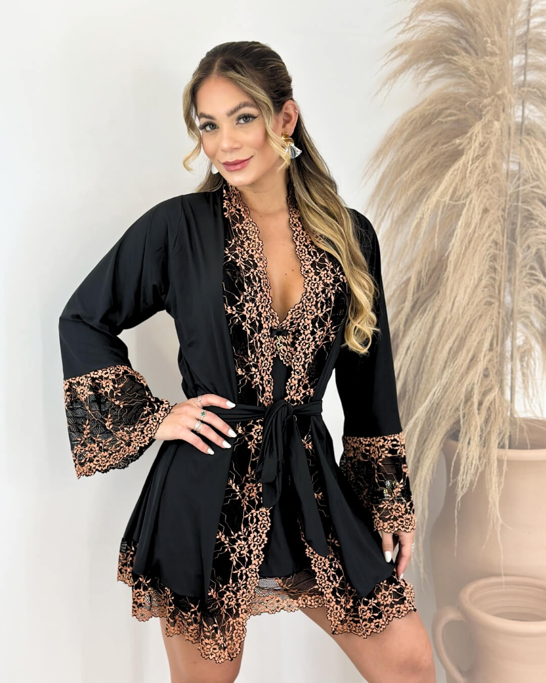 Couronne d'Or set – Nightgown + Robe & Panty