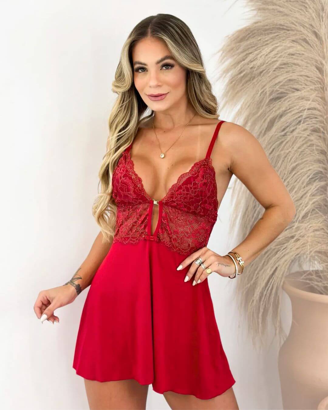 Imperial Rouge Set – Chemise + Panties + Robe in Tulle and Lace