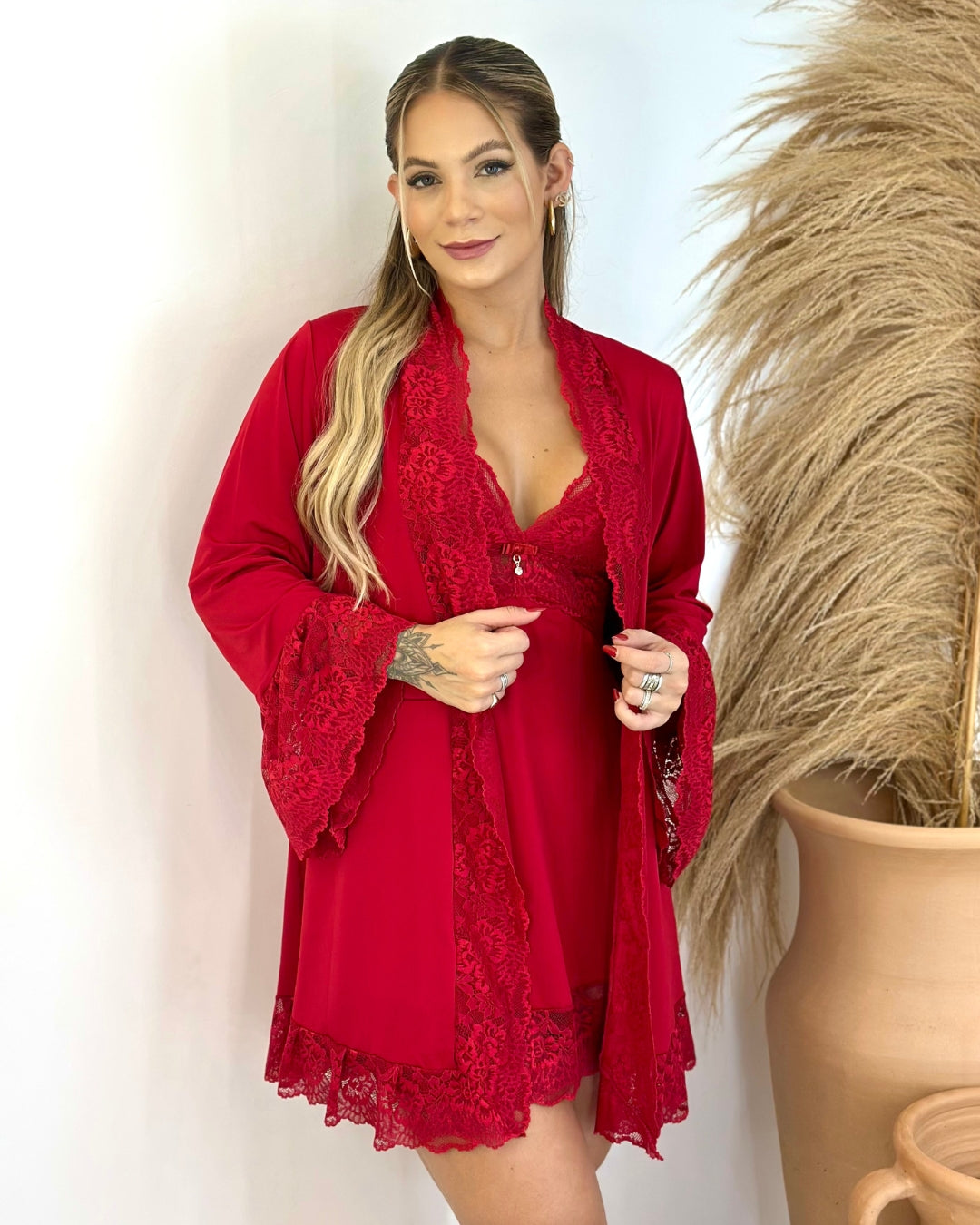L’Essence Rouge Set – Nightdress + Robe & Panty