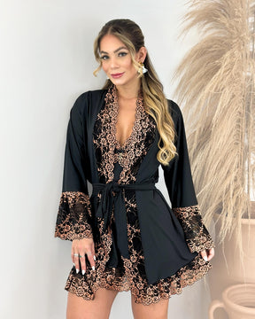 Couronne d'Or set – Nightgown + Robe & Panty