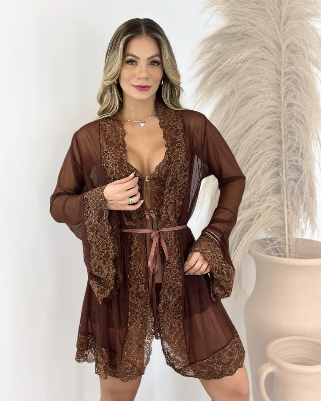 Noix Royale Baby-Doll Set with Tulle and Lace Robe